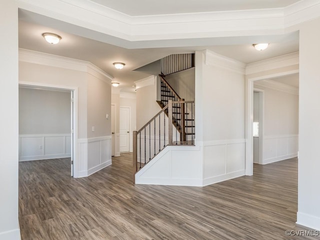 LOT73 Dove Ct, Louisa, VA 23024 - interior space with stairway, crown molding, a wainscoted wall, and wood finished floors