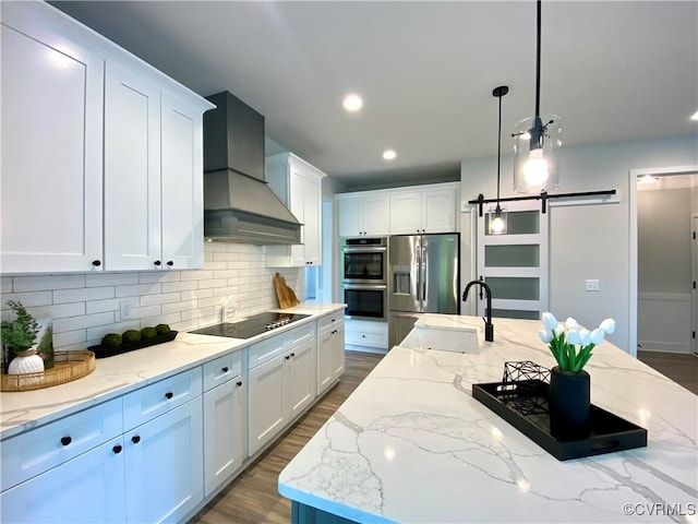 LOT73 Dove Ct, Louisa, VA 23024 - kitchen with premium range hood, a sink, white cabinetry, appliances with stainless steel finishes, and decorative backsplash