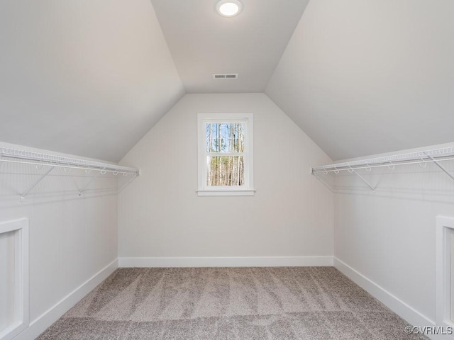 LOT73 Dove Ct, Louisa, VA 23024 - walk in closet with visible vents, lofted ceiling, and carpet