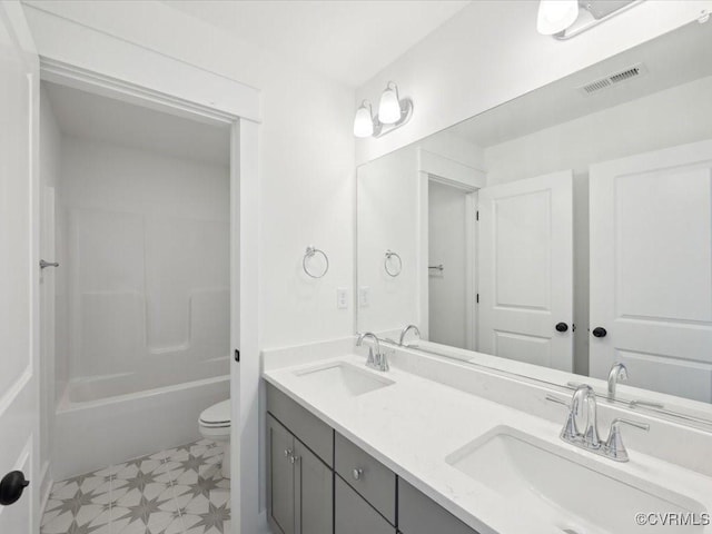 bathroom featuring tile patterned floors, a sink, toilet, and visible vents