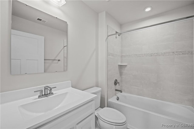93 Grace Hill Cir, Kilmarnock, VA 22482 - full bathroom with toilet, shower / bathing tub combination, visible vents, recessed lighting, and vanity