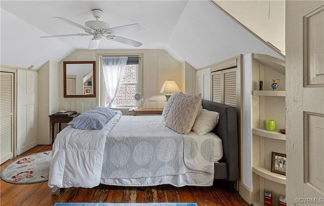 2515 E Grace St, Richmond, VA 23223 - bedroom with ceiling fan, lofted ceiling, and wood finished floors