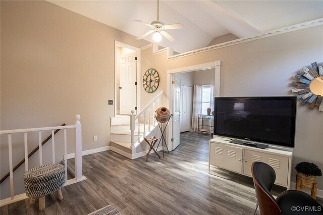 2810 Winterfield Rd, Midlothian, VA 23113 - living area featuring vaulted ceiling, ceiling fan, and wood finished floors