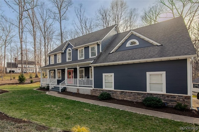 2810 Winterfield Rd, Midlothian, VA 23113 - colonial home featuring covered porch, a front yard, and roof with shingles