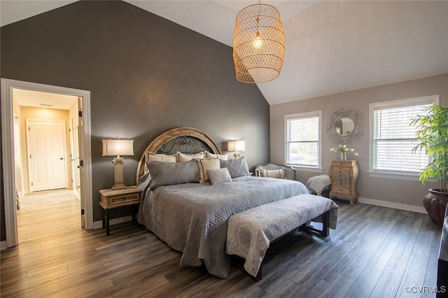2810 Winterfield Rd, Midlothian, VA 23113 - bedroom featuring lofted ceiling, a chandelier, and wood finished floors