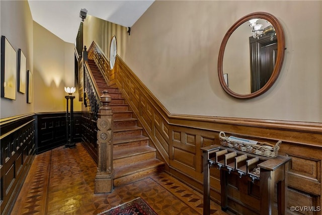 2200 E Grace St, Richmond, VA 23223 - stairway featuring a wainscoted wall