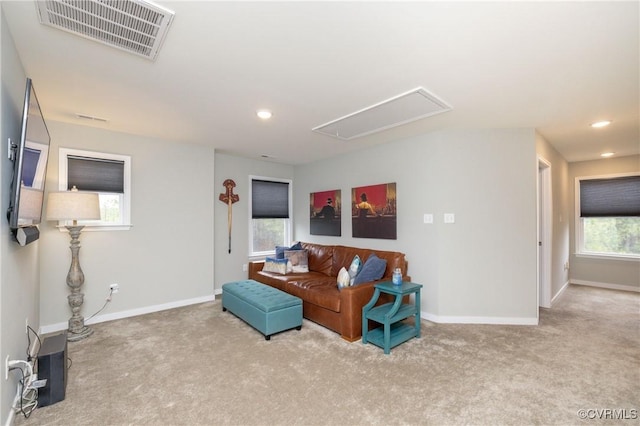 7324 Bailie Dr, Mechanicsville, VA 23111 - living area featuring attic access, baseboards, visible vents, and carpet