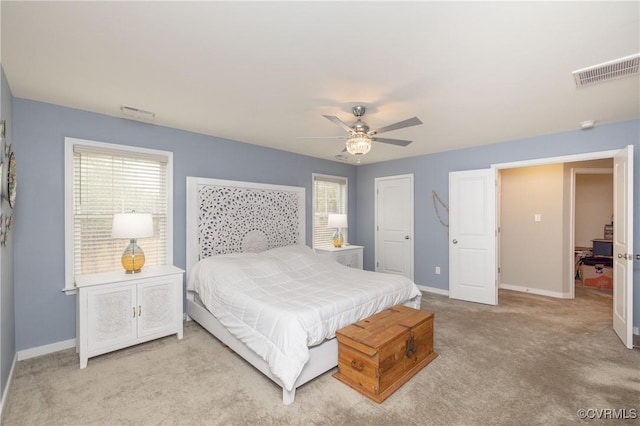 7324 Bailie Dr, Mechanicsville, VA 23111 - bedroom with baseboards, visible vents, carpet floors, and a ceiling fan
