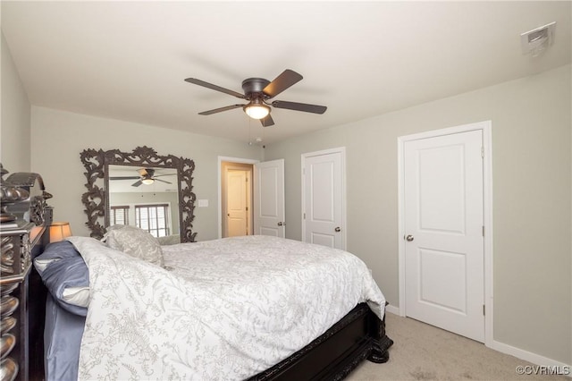 7324 Bailie Dr, Mechanicsville, VA 23111 - bedroom featuring baseboards, visible vents, a ceiling fan, and light carpet