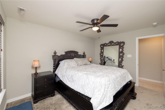 7324 Bailie Dr, Mechanicsville, VA 23111 - bedroom featuring light carpet, baseboards, visible vents, and a ceiling fan