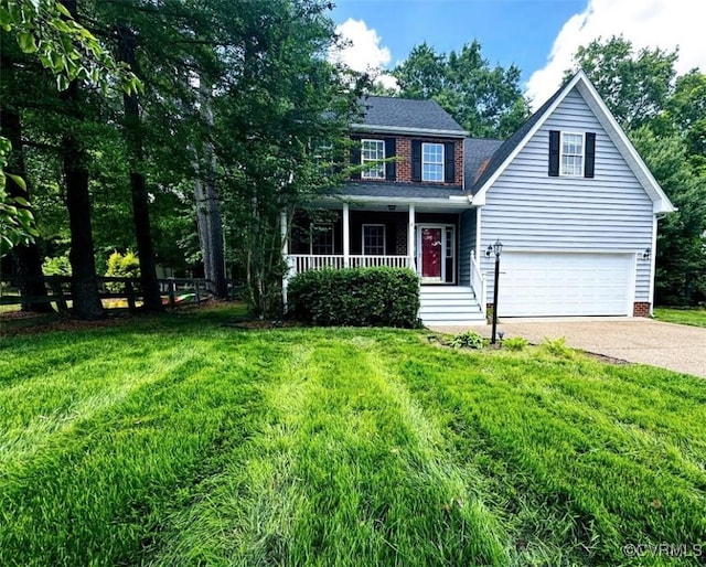 14312 Ashdale Way, Chesterfield, VA 23832 - view of front facade with driveway, a porch, a front lawn, and an attached garage