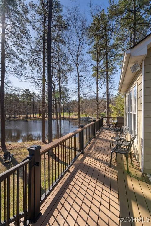 13494 Lakeview Farms Pl, Ashland, VA 23005 - wooden deck with a water view