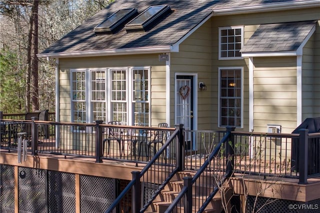 13494 Lakeview Farms Pl, Ashland, VA 23005 - doorway to property featuring a wooden deck and roof with shingles