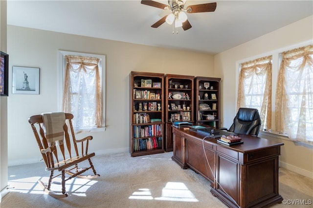 13494 Lakeview Farms Pl, Ashland, VA 23005 - office featuring a ceiling fan, light colored carpet, and a wealth of natural light