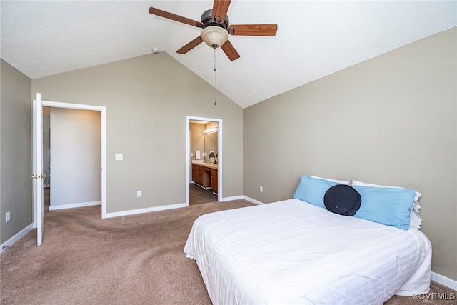 2404 Wanstead Ct, Henrico, VA 23238 - bedroom with lofted ceiling, baseboards, carpet flooring, connected bathroom, and ceiling fan
