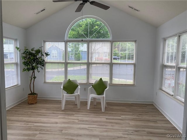 2404 Wanstead Ct, Henrico, VA 23238 - living area featuring vaulted ceiling, light wood-type flooring, ceiling fan, and baseboards