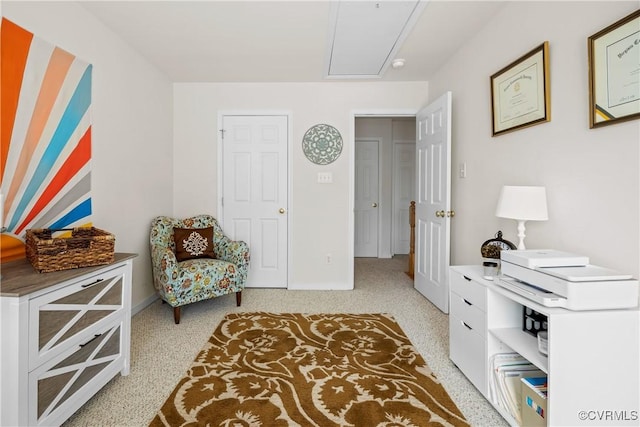 10123 Cool Hive Pl, Mechanicsville, VA 23116 - living area featuring baseboards, light colored carpet, and attic access