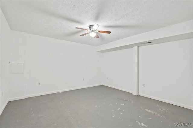 2407 Crawley Rd, Cullen, VA 23924 - unfurnished room with a textured ceiling, concrete floors, baseboards, and a ceiling fan
