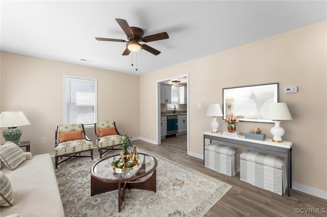 1713 Boydton Plank Rd, Petersburg, VA 23805 - living room featuring baseboards, ceiling fan, and wood finished floors
