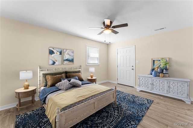1713 Boydton Plank Rd, Petersburg, VA 23805 - bedroom featuring light wood finished floors, baseboards, visible vents, and a ceiling fan