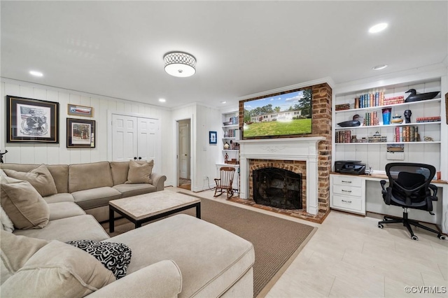 8203 Overbury Rd, Richmond, VA 23227 - living area featuring recessed lighting, crown molding, and a fireplace