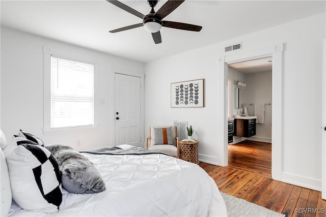 2205 Fairmount Ave, Richmond, VA 23223 - bedroom featuring visible vents, baseboards, wood-type flooring, and ceiling fan