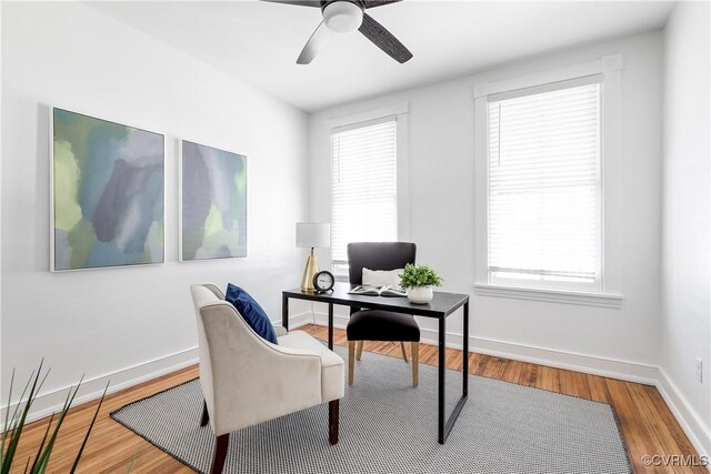 2205 Fairmount Ave, Richmond, VA 23223 - home office featuring wood finished floors, ceiling fan, and baseboards