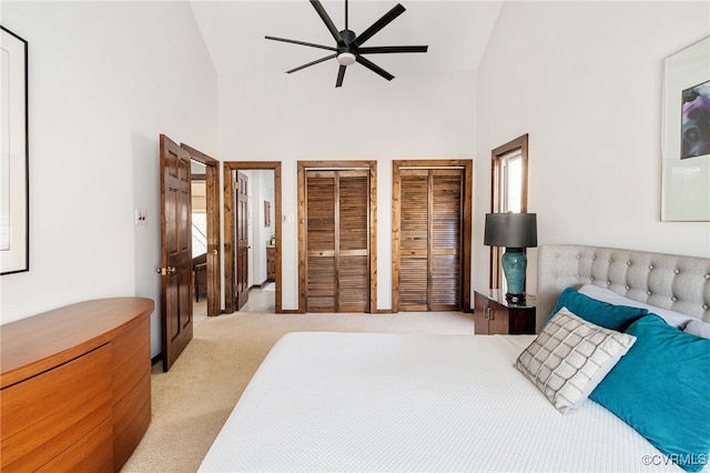 14304 Horseshoe Ford Rd, Ashland, VA 23005 - bedroom featuring high vaulted ceiling, ceiling fan, and light carpet