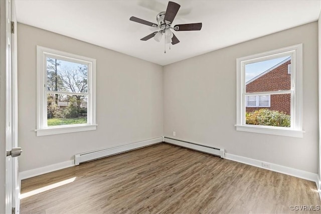 111 N Battery St, Highland Springs, VA 23075 - empty room with plenty of natural light, wood finished floors, a baseboard heating unit, and baseboards