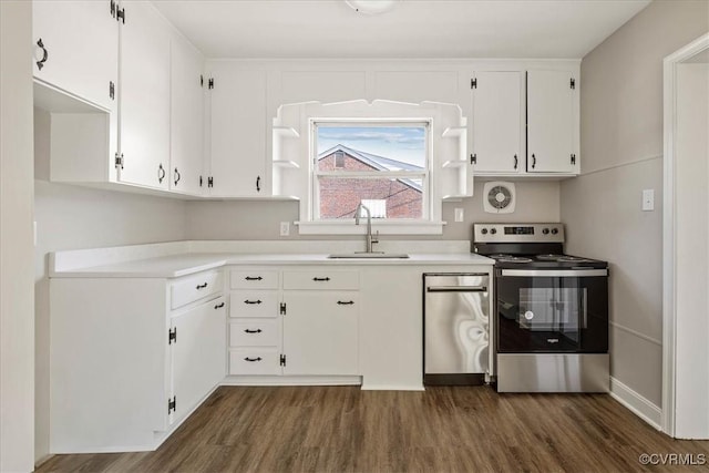 111 N Battery St, Highland Springs, VA 23075 - kitchen featuring stainless steel appliances, a sink, dark wood-type flooring, and white cabinets