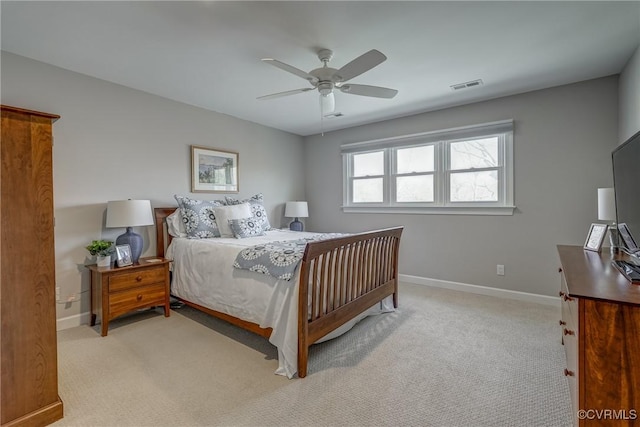 153 Thomas, Williamsburg, VA 23185 - bedroom featuring a ceiling fan, baseboards, visible vents, and light carpet