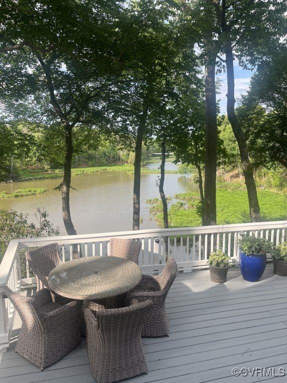 153 Thomas, Williamsburg, VA 23185 - wooden deck featuring outdoor dining space and a water view