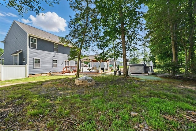 11418 Parrish Creek Ln, Chesterfield, VA 23832 - view of yard with an outdoor fire pit, a wooden deck, and a hot tub
