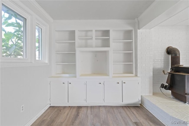 201 Winston Ave, Colonial Heights, VA 23834 - detailed view of a wood stove, wood finished floors, and built in shelves