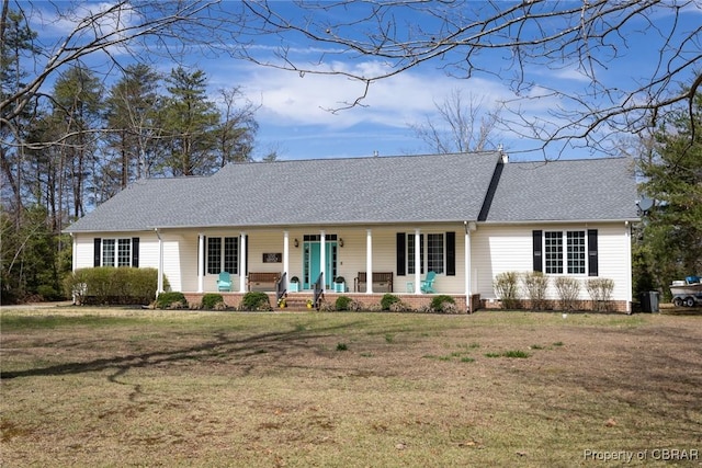 65 Potomac Way Ln, Heathsville, VA 22473 - view of front facade featuring a porch, a front lawn, and a shingled roof