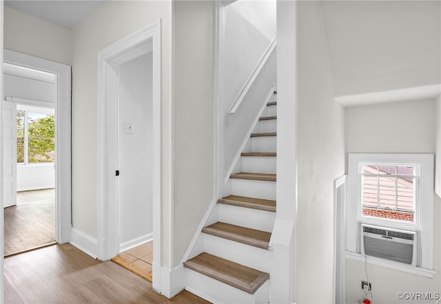 2407 Dumbarton Rd, Henrico, VA 23228 - stairway featuring wood finished floors and cooling unit