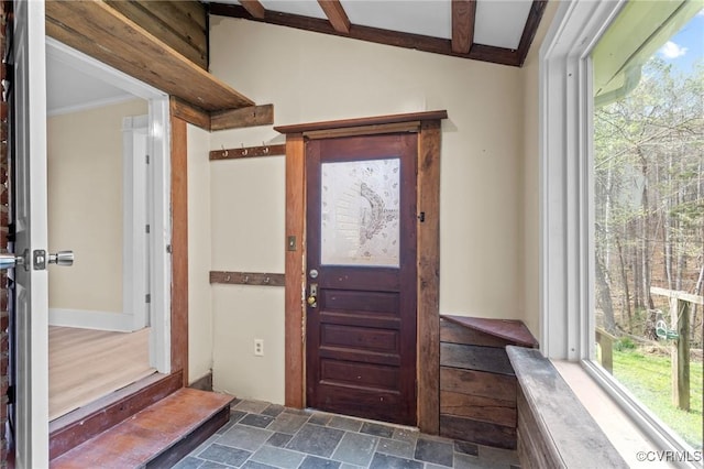 1413 First Rock Rd, Prospect, VA 23960 - foyer with crown molding and stone finish flooring