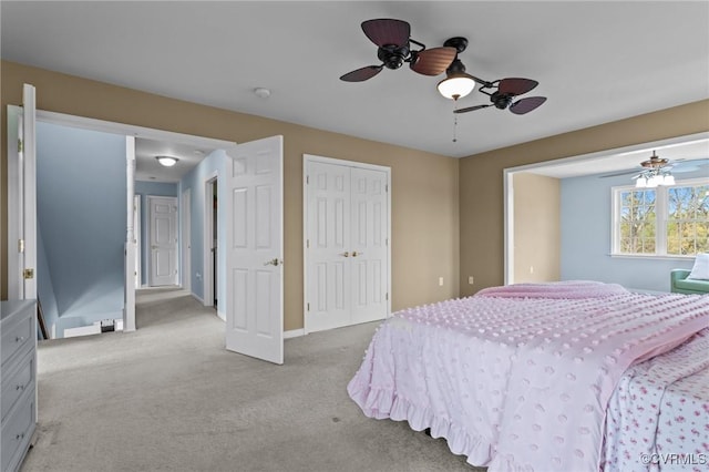 10011 Loblolly Ter, Amelia, VA 23002 - bedroom featuring light carpet, a closet, a ceiling fan, and baseboards