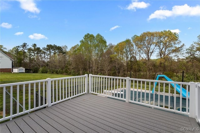 10011 Loblolly Ter, Amelia, VA 23002 - wooden deck with a lawn and an outbuilding