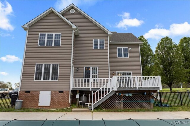 10011 Loblolly Ter, Amelia, VA 23002 - rear view of house featuring a deck, stairs, fence, and crawl space