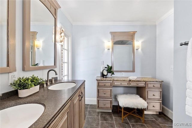 full bathroom with baseboards, a sink, and ornamental molding