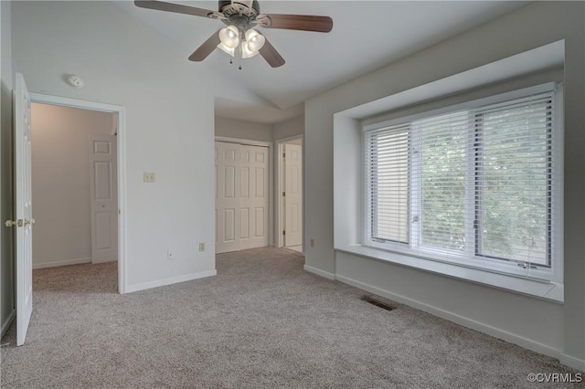 12255 Shore View Dr, Henrico, VA 23233 - unfurnished bedroom with carpet floors, lofted ceiling, a closet, and ceiling fan