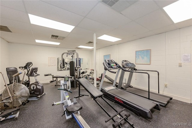 941 Wilton Coves Dr, Hartfield, VA 23071 - gym with concrete block wall and a paneled ceiling