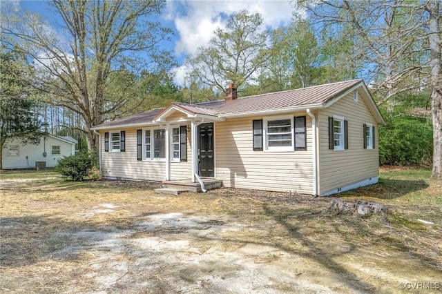 14008 Tyus Rd, Sussex, VA 23882 - ranch-style house featuring crawl space, a chimney, and metal roof