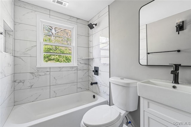 14008 Tyus Rd, Sussex, VA 23882 - bathroom with shower / bath combination, visible vents, toilet, and vanity