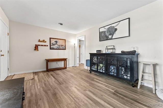 interior space with baseboards and wood finished floors