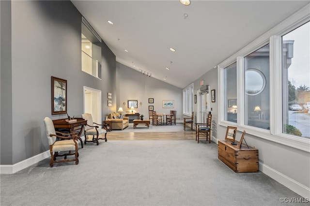 301 Beacon Ridge Dr Unit 109, Hopewell, VA 23860 - living area featuring carpet, recessed lighting, and high vaulted ceiling