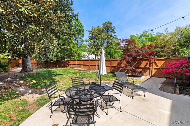 view of patio / terrace with outdoor dining space and a fenced backyard