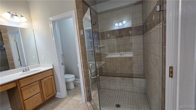 454 W Spring Forest Rd, King William, VA 23086 - bathroom featuring vanity, toilet, a shower stall, and tile patterned floors