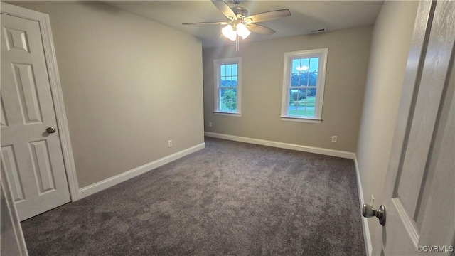 454 W Spring Forest Rd, King William, VA 23086 - carpeted spare room with visible vents, baseboards, and a ceiling fan